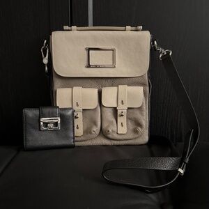 Marc by Marc Jacobs Neutral-Toned Crossbody Bag w/ Black Card Case Wallet